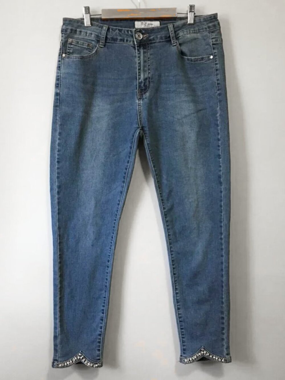 B.S. Jeans Blue Denim Ankle Jeans Rhinestone Embellished Size 42